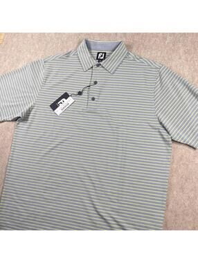 FootJoy Polo Shirt Mens Large green Striped ProDry Wakefield Plantation Logo NWT